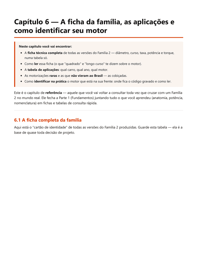 Ficha da família: diâmetro, curso, taxa, cv e torque